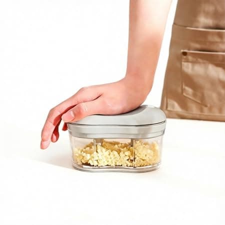 Manual Garlic Chopper, One-Hand Operation, 4-Blade Food-Grade Stainless Steel, Multi-Function for Baby Food & Picnic, Compact Size 3.35x5.12x3.35 Inches (8.5x13x8.5cm), Ideal for Home Cooks - Image 1