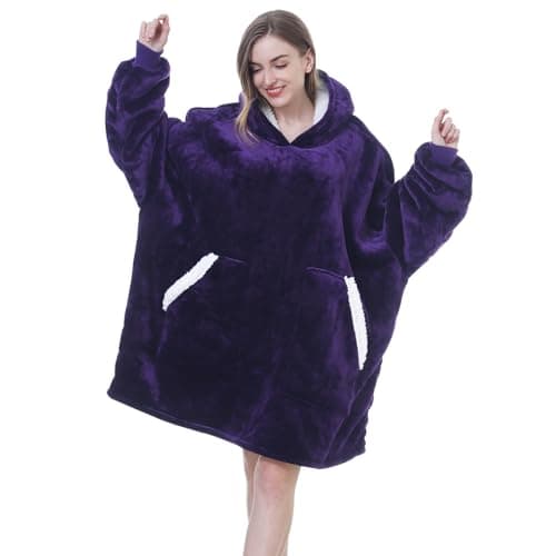 Kipswiza Dark Purple Wearable Blanket Hoodie - Comfy Sherpa Fleece Oversized Hooded Blankets Sweatshirt Gifts for Her Teens Adult Men Women - Image 1