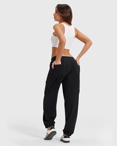 MOOSLOVER Women Baggy Casual Pants Cotton Lightweight Sweatpants Drawstring Mid Waist Athletic Lounge Joggers(S,Black) - Thumbnail 3
