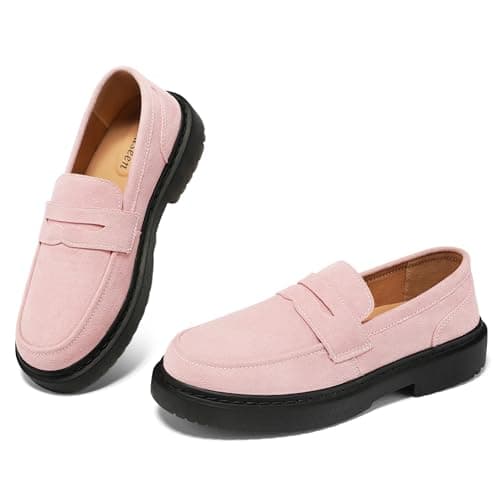BEAUSEEN Women's Suede Penny Loafers Casual Lightweight Slip On - Comfortable Walking Shoes,Chic Flat for Work & Travel Pink,7 US - Image 1