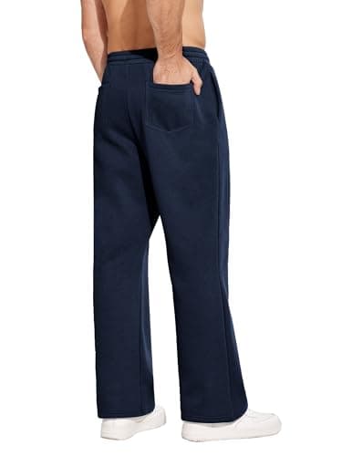 PINSPARK Flare Sweatpants for Men Open Bottom Fleece Lined Pants Elastic Drawstring Wide Leg Lounge Pants with Pockets 2XL Blue Purple - Thumbnail 4
