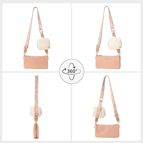 ACUARIO Crossbody Bags for Women - Nylon Purse Trendy Mul-pockets Waterproof Shoulder Bag with Wide Strap (Pink) - Thumbnail 3