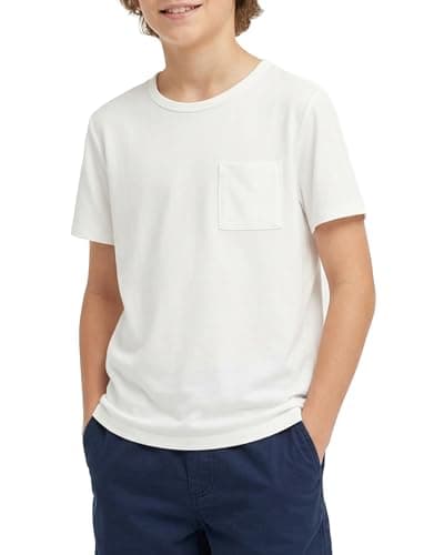 PATPAT Boys Short Sleeve Shirts Size 15-16 Years White Summer Crewneck T Shirt with Chest Pocket Casual Basic Tops Tees for Teen Boy - Image 1