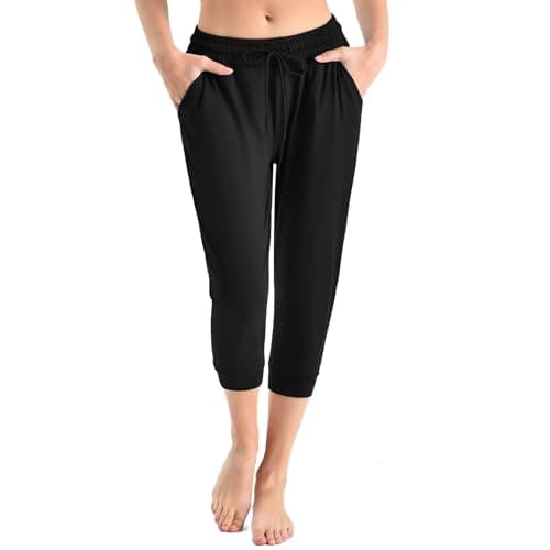 Walifrey Capri Pants for Women with Pockets, Cropped Joggers Drawstring Sweatpants for Lounging Workout and Gym Black,1 Pack Black S - Image 1