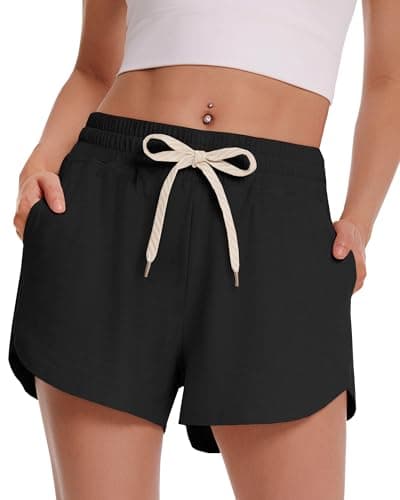 CAMPSNAIL Workout Shorts for Women - Athletic High Waisted Black Sweat Shorts Comfy for Running Gym Casual Lounge Summer - Image 1