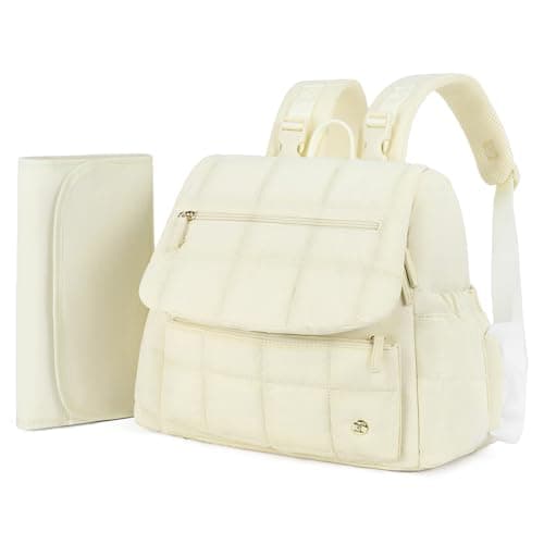 Telena Diaper Bag Mini Diaper Backpack with Changing Pad, Puffer Baby Travel Bag with Insulated Pockets, Stroller Straps, Beige