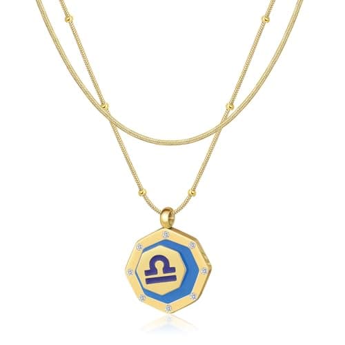 LETFLY Libra Zodiac Necklace for Women, 18K Gold Plated Octagon Shaped Pendant with Cubic Zirconia Adjustable Layered Snake Chain for Womens Jewelry Gifts - Image 1