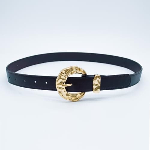 EONTISO Womens Leather Belts for Jeans Pants Dresses Fashion Casual Ladies Waist Belt with Gold Buckle, Black L - Thumbnail 5