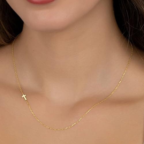 JNZSSWHJJH Cross Necklace for Women - 18K Gold Plated Sideway Cross Necklace Dainty Gold Cross Necklace for Women Gold Jewelry Christian Christmas Gift for Woman Teens - Thumbnail 5