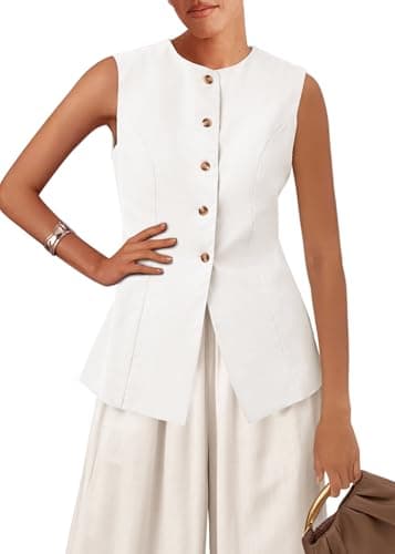 KIRUNDO Vest Tops for Women Trendy Dressy Business Casual Outfits 2026 Summer Sleeveless Fitted Blazer Work Suit Waistcoat(White, X-Large) - Image 1