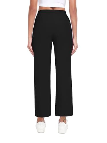 AGVNG Wide Leg Pants Woman Casual Pants Lightweight Elastic Waist Drawstring High Waisted Travel Work Lounge Comfy Trousers Pants with Zipper Pockets Black S - Thumbnail 4