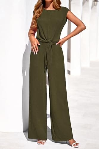 PRETTYGARDEN Women 2 Piece Lounge Sets 2026 Casual Summer Outfits Cap Sleeve Strappy Crop Tops Wide Leg Pant Tracksuit(Army Green,XX-Large) - Thumbnail 4