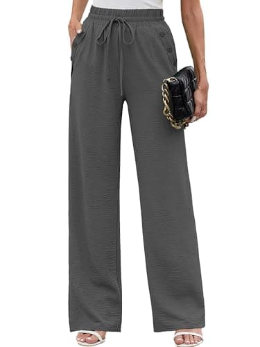Heymoments Women Wide Leg Pants Gray X-Large High Waist Loose Casual Pants Adjustable Tie Knot Belted Long Straight Trousers with Pockets - Image 1