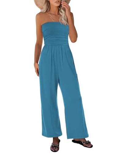 STOLKISS Tube Top Jumpsuits for Women Summer Cuasual Strapless Backless Jumpsuit Loose Wide Leg One Piece Sexy Long Rompers - Image 1