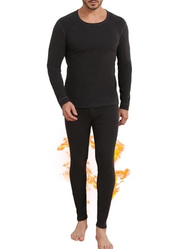 Men's Thermal Underwear Long Sleeve Shirt and Pants with Fleece Lined, Warm Stretchy Moisture Wicking Wool Mens Long Johns Thermal Set, Base Layer for Winter Cold Weather Top Bottom - Black XXL - Image 1