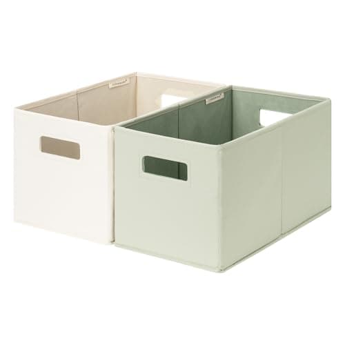 StorageWorks Fabric Storage Bins for Shelves, Closet Organizers and Storage Baskets, Collapsible Storage Bins with Cutout Handles, Medium, 2-Pack, Ivory and Light Green - Image 1