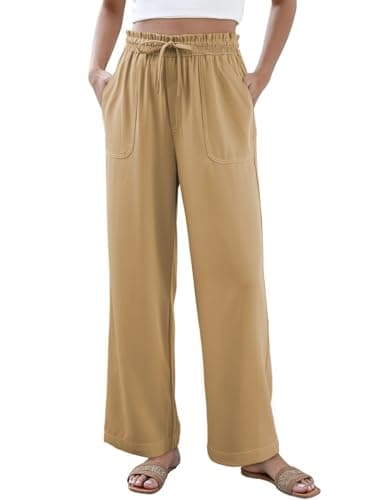 Dokotoo Pants for Women Spring Fashion 2026 Casual Elastic High Waisted Wide Leg Trousers for Women Dressy Business Office Dress Pants Womens Loose Tie Drawstring Jogging Jogger with Pockets Khaki L - Image 1
