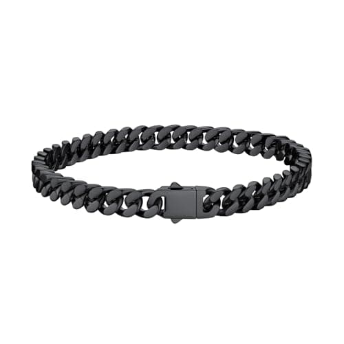 Bestyle 5mm Men's Cuban Link Chain Bracelet Gift for Men Cool Sturdy Black Mens Hand Chain Hip Hop Bracelets for Men Party Jewelry, Hypoallegenic Tranish Resistant, 5mm 21cm/8.3Inch