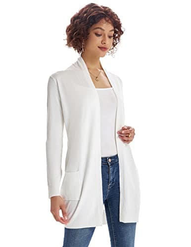 GRACE KARIN Long Cardigan Sweaters, Vacation Outfits for Women, Open Front Valentines Sweater for Women Trendy Ivory XL - Thumbnail 2