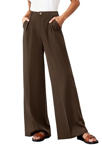 BTFBM Wide Leg Pants Woman 2026 High Waisted Button Business Casual Dressy Trousers Office Work Palazzo Pants Pockets(Brown, XX-Large) - Image 1