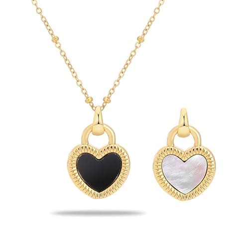 Milan Chiva Natural Double Side Heart Pendant Necklace for Women 14K Gold Shell Dainty Statement Chain Jewelry MNS-1030GD - Image 1