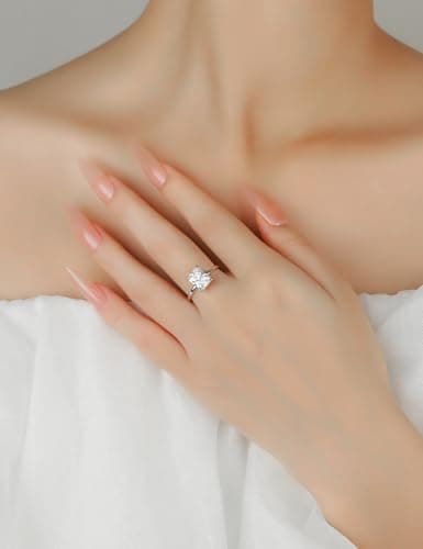 Elspeth 3CT Radiant Cut Engagement Ring 925 Sterling Silver Cubic Zirconia Hidden Halo Solitaire for Women Wedding Promise Ring Size 6.5 - Thumbnail 4