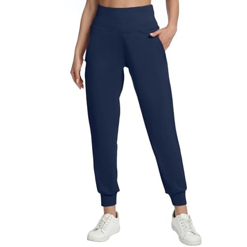zsenoxaxi Womens Fleece Lined Joggers with Zipper Pockets High Waisted Lightweight Athletic Tapered Pants for Travel Workout Casual(Navy Blue Fleece,L) - Thumbnail 3