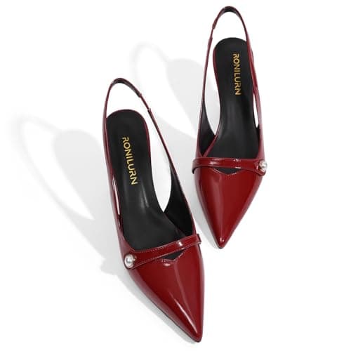RONILURN Women Kitten Heels Slingback Low Heel Pumps Dress Shoes for Women Closed Pointed Toe Pearl Heels for Work Wedding Bridal - Thumbnail 4