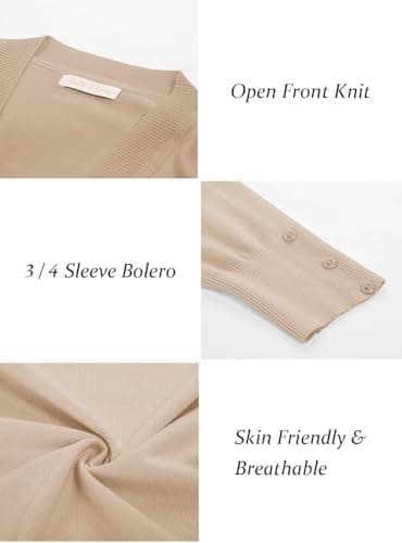 Belle Poque Womens 3/4 Sleeve Bolero Shrug Open Front Knit Cropped Cardigan(Apricot L) - Thumbnail 5