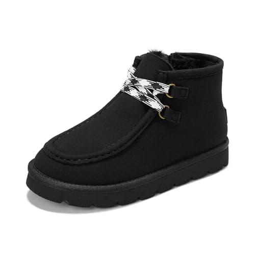 PATPAT Boys Girls Ankle Boots Size 1 Black Faux Fur Lined Side Zipper Snow Boots Girls Footwear Boys Footwear Warm Shoes Slip On - Image 1
