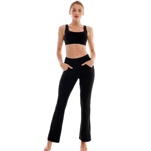 Ipletix High Waisted Flare Leggings, Black, Women's Yoga Pants with 4 Pockets, L - Thumbnail 4