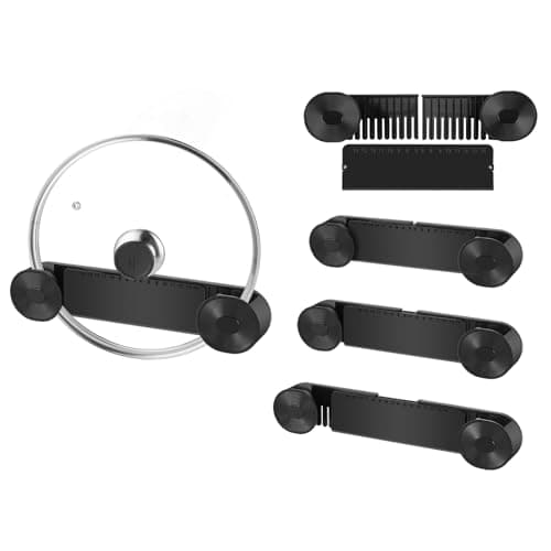 YONGAIJIA New Upgrade 4 Pack Adjustable Pot Lid Holder, Lid Organizer Fits 6" to 14" Lids, with Screw Hole Position and Sticky Wall Mounted Lid Storage Kitchen Cabinets, Cabinet Doors (Black) - Image 1