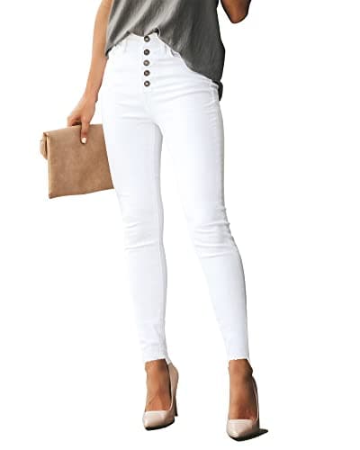 POTILI Women's High Waisted Jeans for Women Distressed Ripped Jeans Butt Lifting Skinny Stretch Denim Pants White Size 14 - Image 1