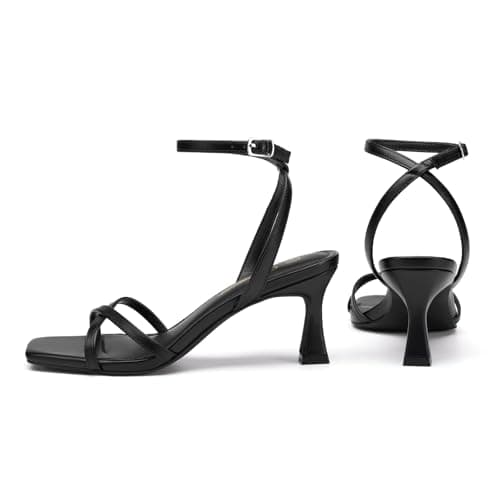 Athlefit Black Kitten Heels for Women Square Open Toe Strappy High Heels Comfortable Dressy Summer Graduation Ankle Strap Heeled Sandals Size 7.5 - Thumbnail 6