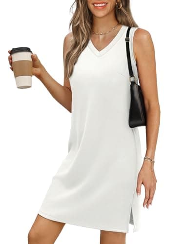 BKRIVE V-Neck Summer Casual Beach Dress for Women 2026 Vacation Women's Sleeveless Sundress with Split White - Image 1