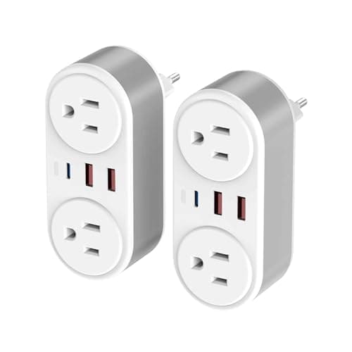 2 Pack European Travel Plug Adapter, CHUAFIUR US to Europe Plug Adapter with 2 Outlets 3 USB Charging Ports, PD 20W Fast Charger with Type C Travel Essentials to Most EU Spain Italy France Germany - Image 1