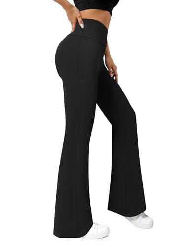 COPYLEAF Flare Leggings for Women High Waisted Yoga Pants with Pockets Workout Gym Work Tummy Control Bootcut Leggings(Black XXL) - Image 1