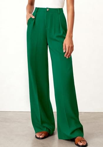 BTFBM Wide Leg Pants Woman 2026 High Waisted Button Business Casual Dressy Trousers Office Work Palazzo Pants Pockets(Green, Large) - Thumbnail 3