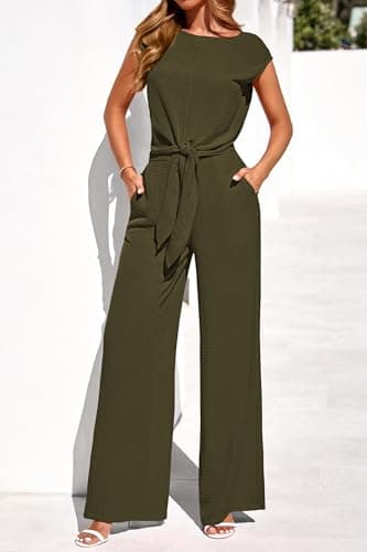 PRETTYGARDEN Women 2 Piece Lounge Sets 2026 Casual Summer Outfits Cap Sleeve Strappy Crop Tops Wide Leg Pant Tracksuit(Army Green,XX-Large) - Thumbnail 3