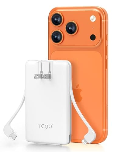 TG90° 5000mAh Small Portable Charger Built in AC Wall Plug and Cables, Card Size Power Bank with USB C Cords for Phones, 3 Output External Battery Pack Compatible with iPhone, Android Devices - Image 1
