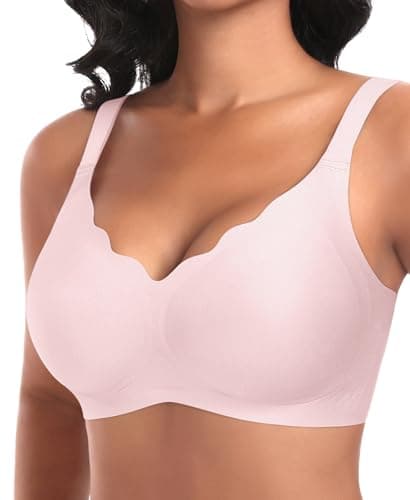 Ganado Wireless Bras for Women No Underwire Scalloped Seamless Bras with Support and Lift Padded T Shirt Bra Comfort Bralette (#2 Pink, X-Large) - Image 1