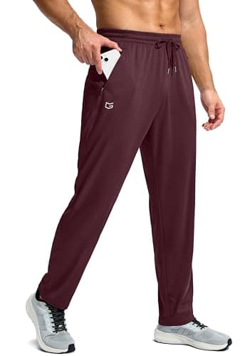G Gradual Men's Sweatpants with Zipper Pockets Lightweight Mesh Athletic Pants for Men Open Bottom Workout Gym Running Wine - Image 1