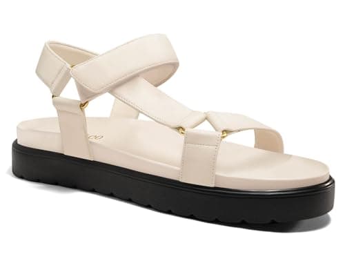 Coutgo Womens Platform Sandals Comfortable Open Toe Adjustable Strap Summer Vacation Shoes, Beige, Size 7.5 - Image 1