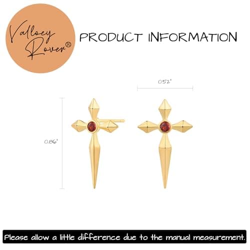 VALLOEY ROVER Cross Stud Earrings 14K Gold Plated Cubic Zirconia Cross Earrings Stud for Women 925 Sterling Silver Post Religious Jewelry Gift for Women - Thumbnail 6