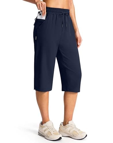 G Gradual Women's 15" Long Hiking Shorts with Zipper Pocket Below The Knee Capris Lightweight Bermuda Shorts for Women(Navy, L) - Image 1