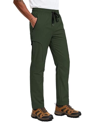 AGVNG Hiking Pants Men Cargo Pants 5 Pockets Waterproof Lightweight Quick Dry UPF 50+ Elastic Waist Drawstring Cuff Joggers Work Casual Golf Outdoor Fishing Army Green M - Image 1