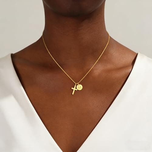 Fezodo Gifts for Teenage Girls - 14K Gold Plated Cross S Initial Letter Necklace Teen Girls Gifts Trendy Stuff Christian Birthday Gift for 5 6 7 8 9 10 11 Years Old Gift Kids - Thumbnail 2