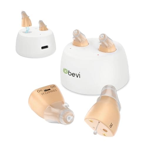 Rechargeable Hearing Aids for Seniors with Noise Cancellation, OTC Hearing Aids Digital Chips for Clear Sound, CIC In-Ear Fit Comfortable & Invisible, Charging Case Volume Control, 1 Pair, Beige