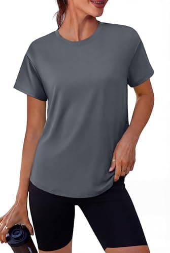 Alaroo Workout Tops for Women Short Sleeve T-Shirts Loose Fit Shirts Fitness Clothing Pilates Summer Tops Lightweight Navy Blue M - Image 1