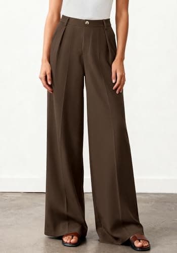 BTFBM Wide Leg Pants Woman 2026 High Waisted Button Business Casual Dressy Trousers Office Work Palazzo Pants Pockets(Brown, XX-Large) - Thumbnail 6